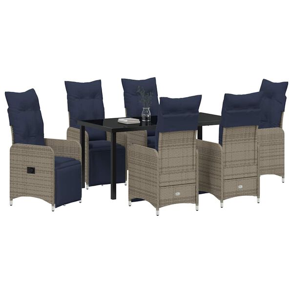 vidaXL Tafel en stoelen set met kussen 7 pcs Grijs PE Rattan