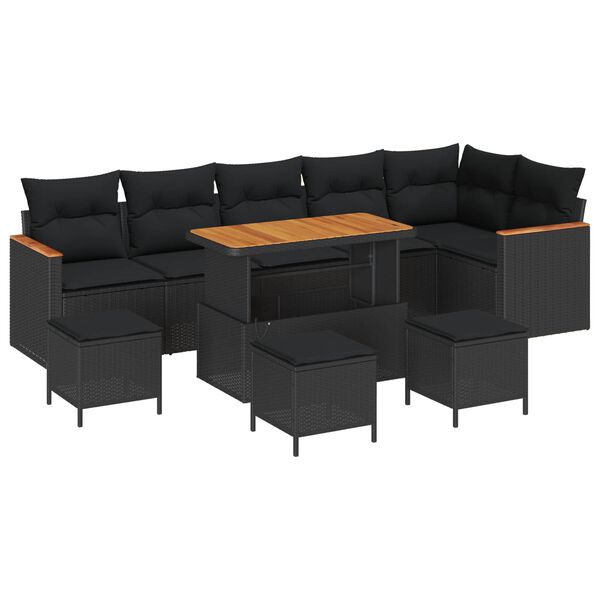 vidaXL Tuin Sofa Set met kussen 10 pcs Zwart Poly riet