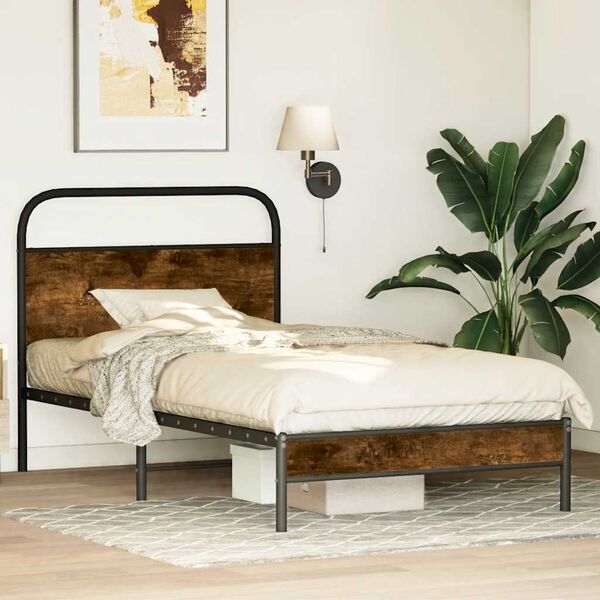 vidaXL Bedframe zonder matras bewerkt hout gerookt eiken 90x200 cm