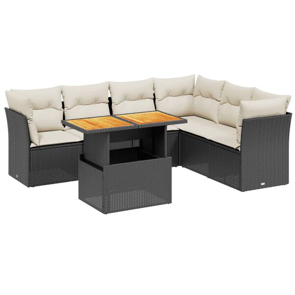 vidaXL 7-delige Loungeset met kussens poly rattan zwart