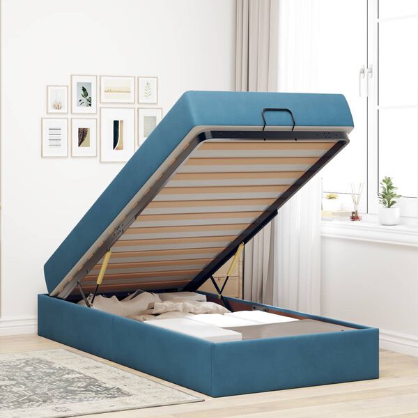 vidaXL Bedframe met matras met matras 2 pcs Blauw Fluweel