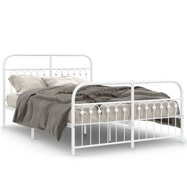 vidaXL Bedframe met hoofd- en voeteneinde metaal wit 137x190 cm