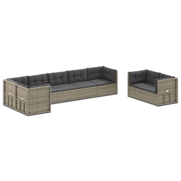 vidaXL 8-delige Loungeset met kussens poly rattan grijs