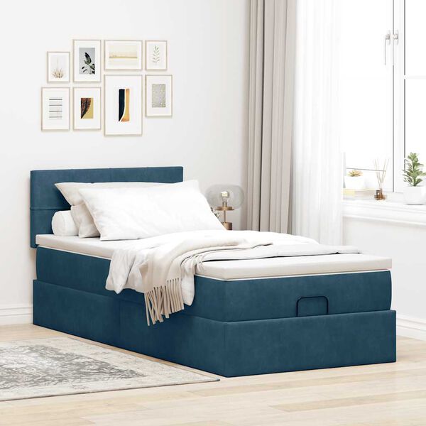 vidaXL Ottoman bed met matras 90x200cm fluweel donkerblauw