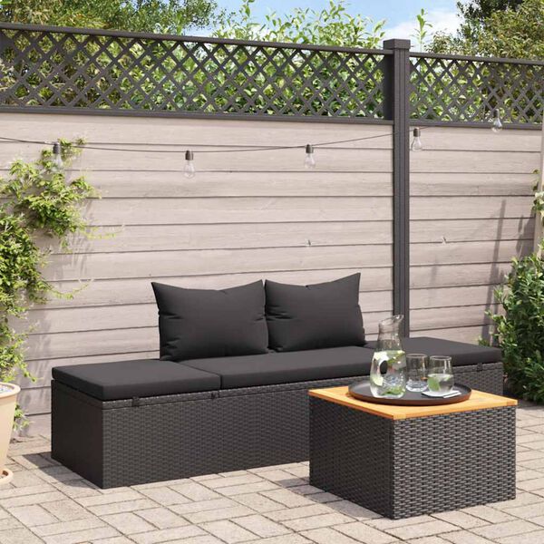 vidaXL Ligbed met kussens poly rattan zwart