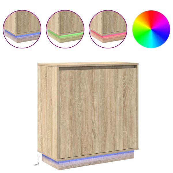 vidaXL LED Sideboard Sonoma Eiken 71 x 34,5 x 75 cm Bewerkt hout