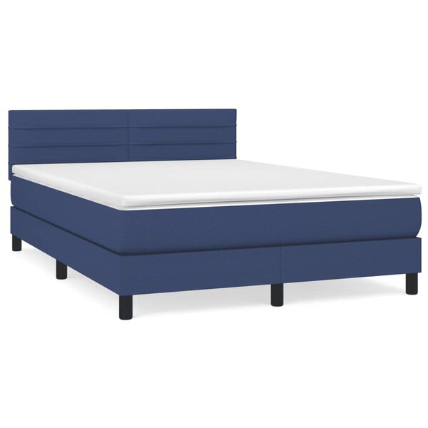 vidaXL Boxspring met matras stof blauw 140x200 cm