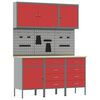 vidaXL Werk kast met lade met slot 8 st Rood Engineered hout en staal