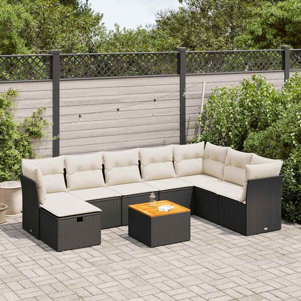 vidaXL 9-delige Loungeset met kussens poly rattan zwart