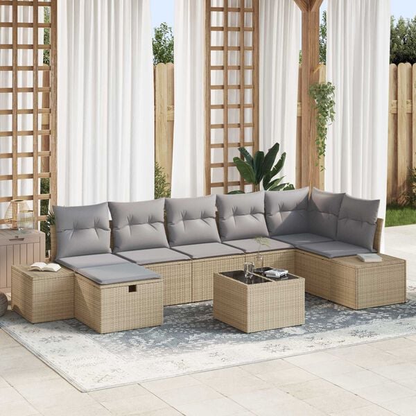 vidaXL Bankstel met kussen 7 pcs poly rattan