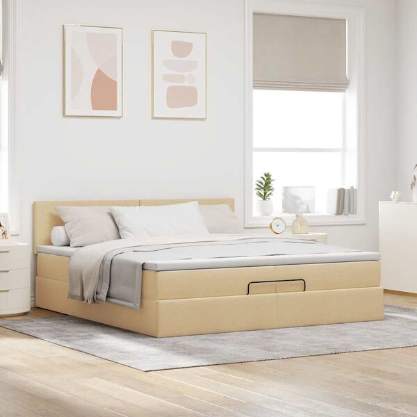 vidaXL Ottoman bed met matras 200x200 cm stof cr&egrave;mekleurig