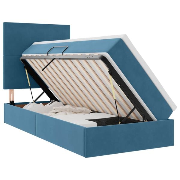 vidaXL Opbergbed met LED met matras Donkerblauw 90 x 190 cm Fluweel