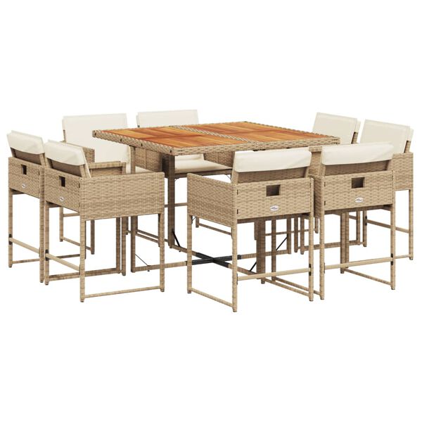 vidaXL 9-delige Tuinset met kussens poly rattan beige