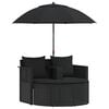 vidaXL Tuinbed met parasol poly rattan zwart