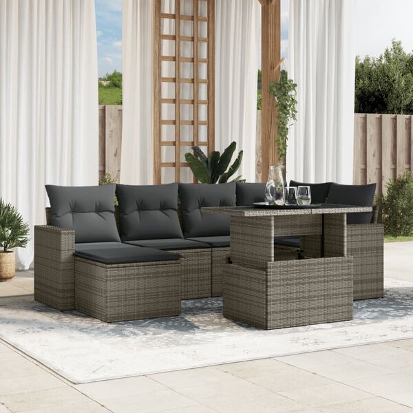 vidaXL 7-delige Loungeset met kussens poly rattan grijs