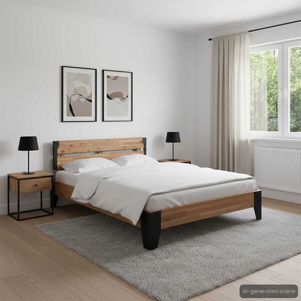 vidaXL Bedframe massief acaciahout en staal 193x203 cm