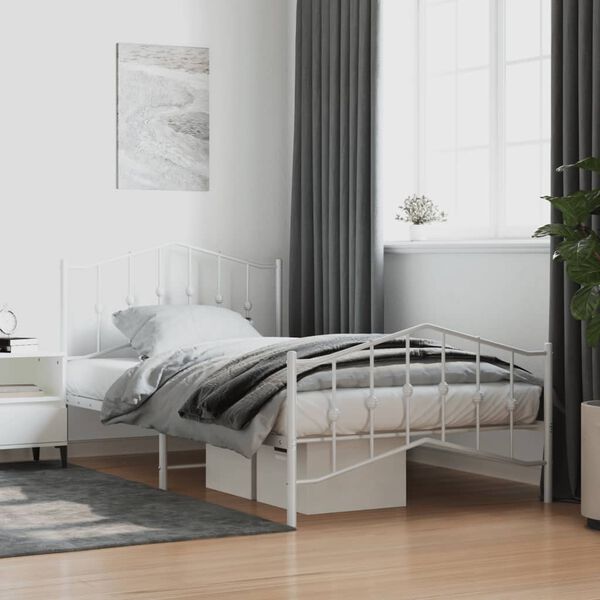 vidaXL Bedframe met hoofd- en voeteneinde&nbsp;metaal wit 107x203 cm