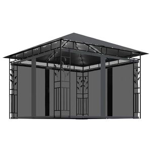 vidaXL Prieel met klamboe LED-lichtslinger 3x3x2,73 m antracietkleurig