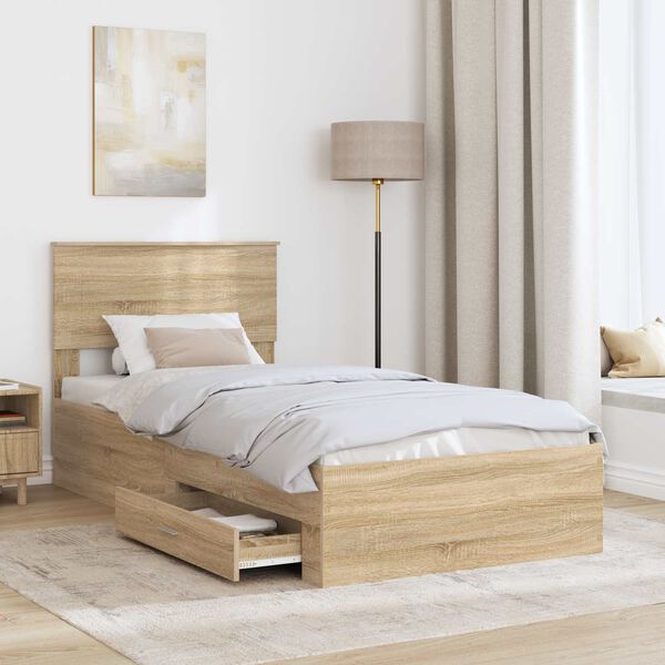 vidaXL Bedframe met hoofdeinde Sonoma Eiken 90 x 190 cm Bewerkt hout