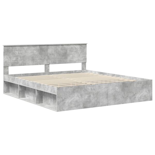 vidaXL Bedframe met hoofdeinde Beton 200 x 200 cm Bewerkt hout