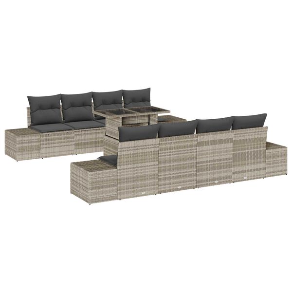 vidaXL Tuin Sofa Set met kussen 9 pcs Lichtgrijs poly rattan