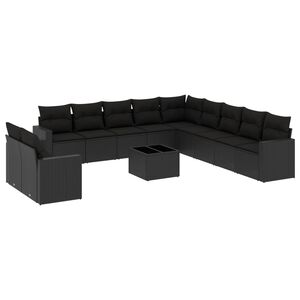 vidaXL 12-delige Loungeset met kussens poly rattan zwart