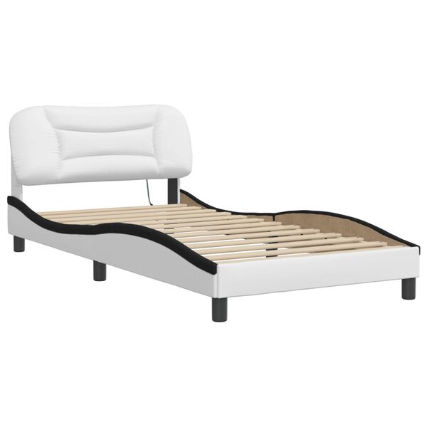 vidaXL Bedframe met LED zonder matras "Hvar" wit en zwart 100x200 cm