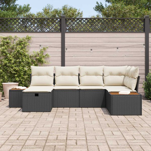 vidaXL Tuin Sofa Set met kussen met opslag 6 pcs Zwart poly rattan