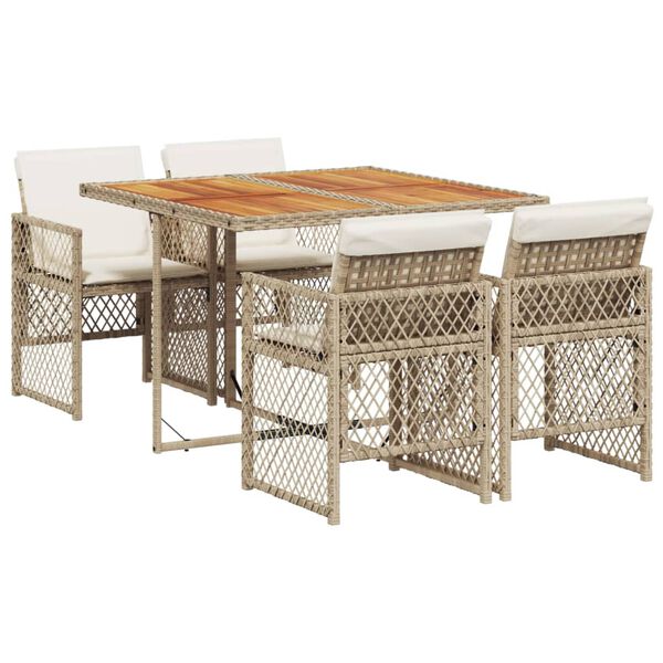 vidaXL 5-delige Tuinset met kussens poly rattan beige