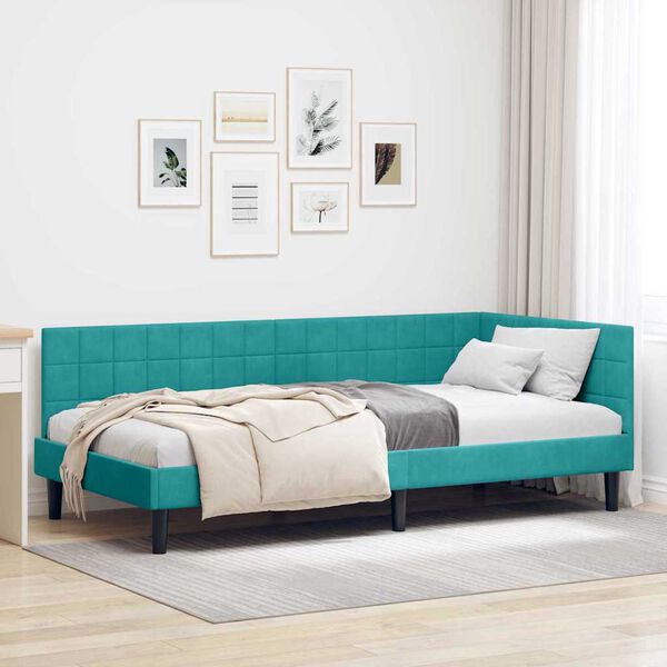 vidaXL Hoekbedframe met hoofdeinde Turquoise 90 cm x 190 cm Fluweel