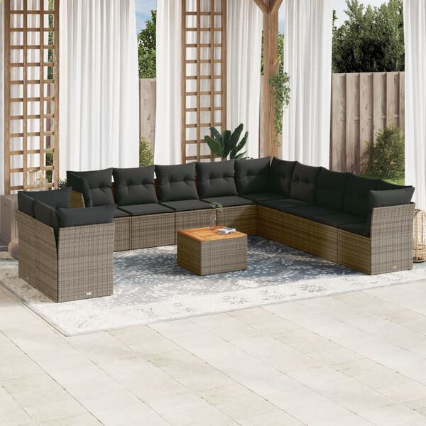 vidaXL 12-delige Loungeset met kussens poly rattan grijs