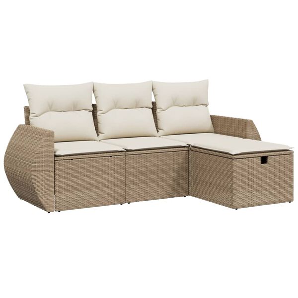 vidaXL 4-delige Loungeset met kussens poly rattan beige