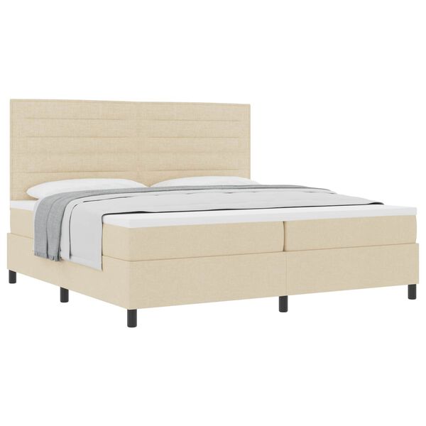 vidaXL Boxspringbed met matras met hoofdeinde Cr&egrave;me 200 x 200 cm Stof