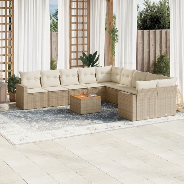 vidaXL 11-delige Tuinset met kussens poly rattan beige