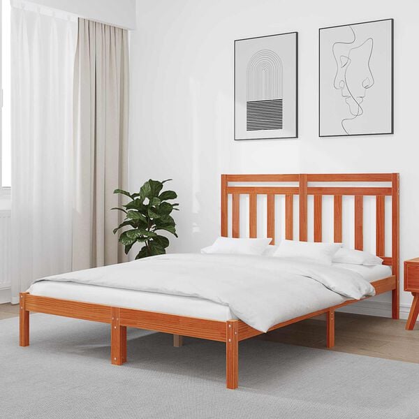 vidaXL Bedframe Wasbruin 205,5 x 165,5 x 100 cm Massief Vurenhout