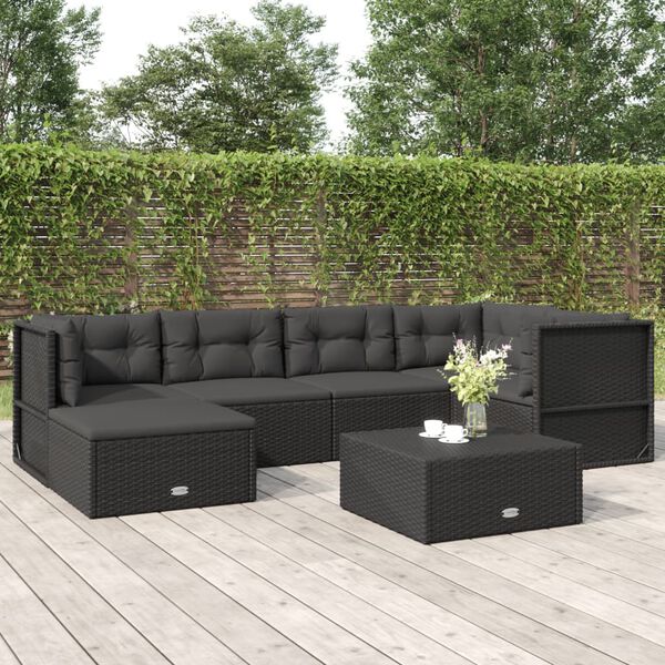 vidaXL 6-delige Loungeset met kussens poly rattan zwart