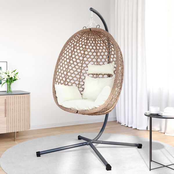vidaXL Hangende ei-stoel Licht cr&egrave;me 104 x 100 x 191 cm poly rattan