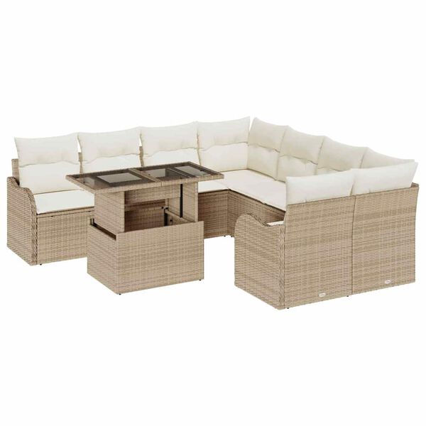 vidaXL Tuin Sofa Set met kussen 9 pcs Beige Poly riet