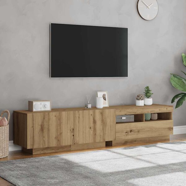 vidaXL Tv-meubel met LED 180x35x40 cm bewerkt hout artisanaal eiken