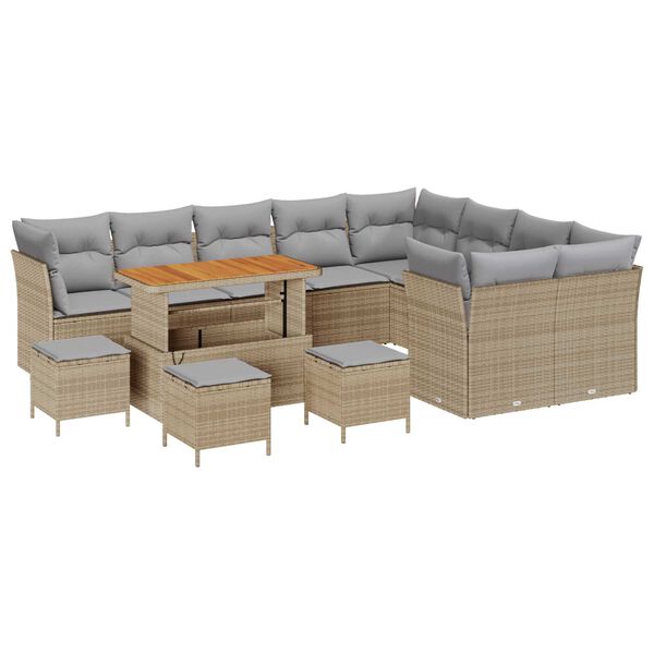vidaXL Tuin Sofa Set met kussen met opslag 13 pcs beige en lichtgrijs