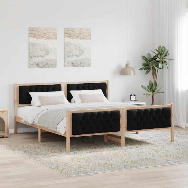 vidaXL Bedframe met hoofdeinde Zwart 180 x 200 cm Massief grenenhout