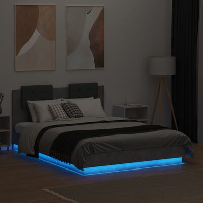 vidaXL Bedframe met hoofdbord en LED-verlichting betongrijs 135x190 cm
