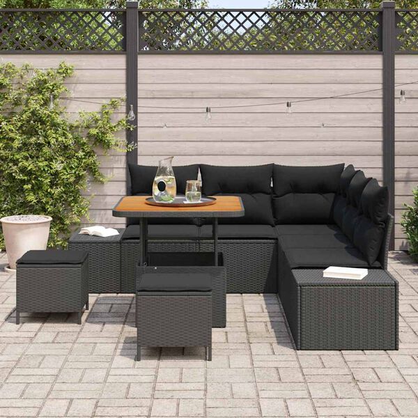 vidaXL Tuinbankenset met kussen 8 pcs Zwart poly rattan