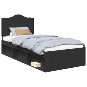 vidaXL Bedframe met hoofdeinde Zwart 90 x 200 cm Massief grenenhout