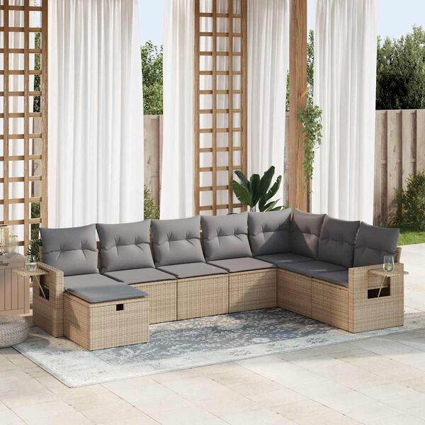 vidaXL 8-delige Loungeset met kussens poly rattan beige