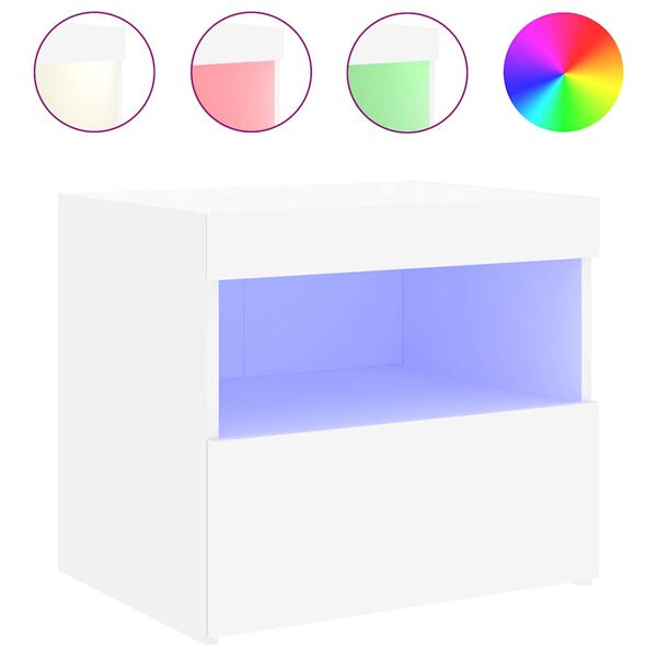vidaXL Nachtkastje met LED-verlichting 50x40x45 cm wit