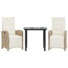 vidaXL 3-delige Bistroset met kussens poly rattan beige