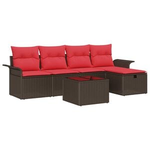 vidaXL Tuin Sofa Set met kussen 6 pcs Bruin en Rood poly rattan