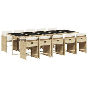 vidaXL 11-delige Tuinset met kussens poly rattan beige