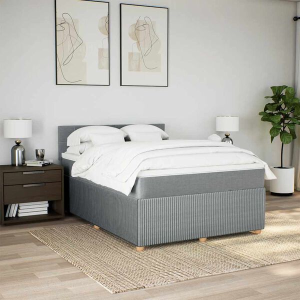 vidaXL Boxspring met matras stof lichtgrijs 160x200 cm